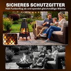 Feuerschale 41 x 40,5 x 97 Feuerstelle mit konischem Zugkamin Funkenschutz Kohlenstoffstahl Schwarz