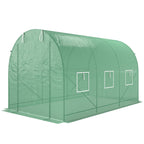  Gewächshaus 350x200x200cm Foliengewächshaus Tomatenhaus mit Tür, 6 Fenster, Folientunnel aus verzinktem Stahl, PE, stabiles Treibhaus Pflanztunnel, inkl. Erdanker & Seilen, Grün