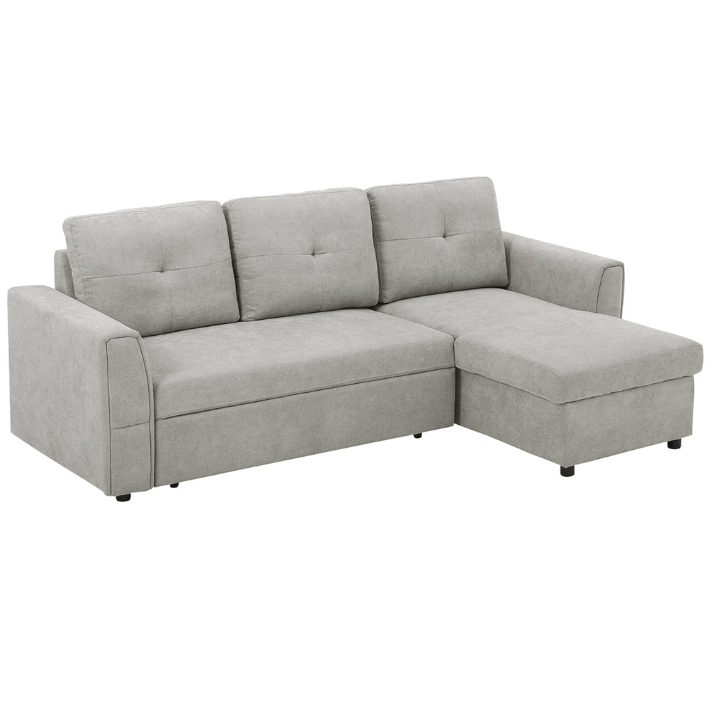 3-Sitzer-Sofa mit Bettfunktion, Schlafsofa mit Chaiselongue, Polstersofa, Grau