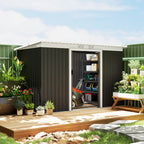 9ft x 4ft Metal Garden Shed, Waterproof Outdoor Bike Storage Shed Galvanised with Foundation Kit, Vents, Apex Roof and Lockable Double Doors for Patio Yard, Dark Grey