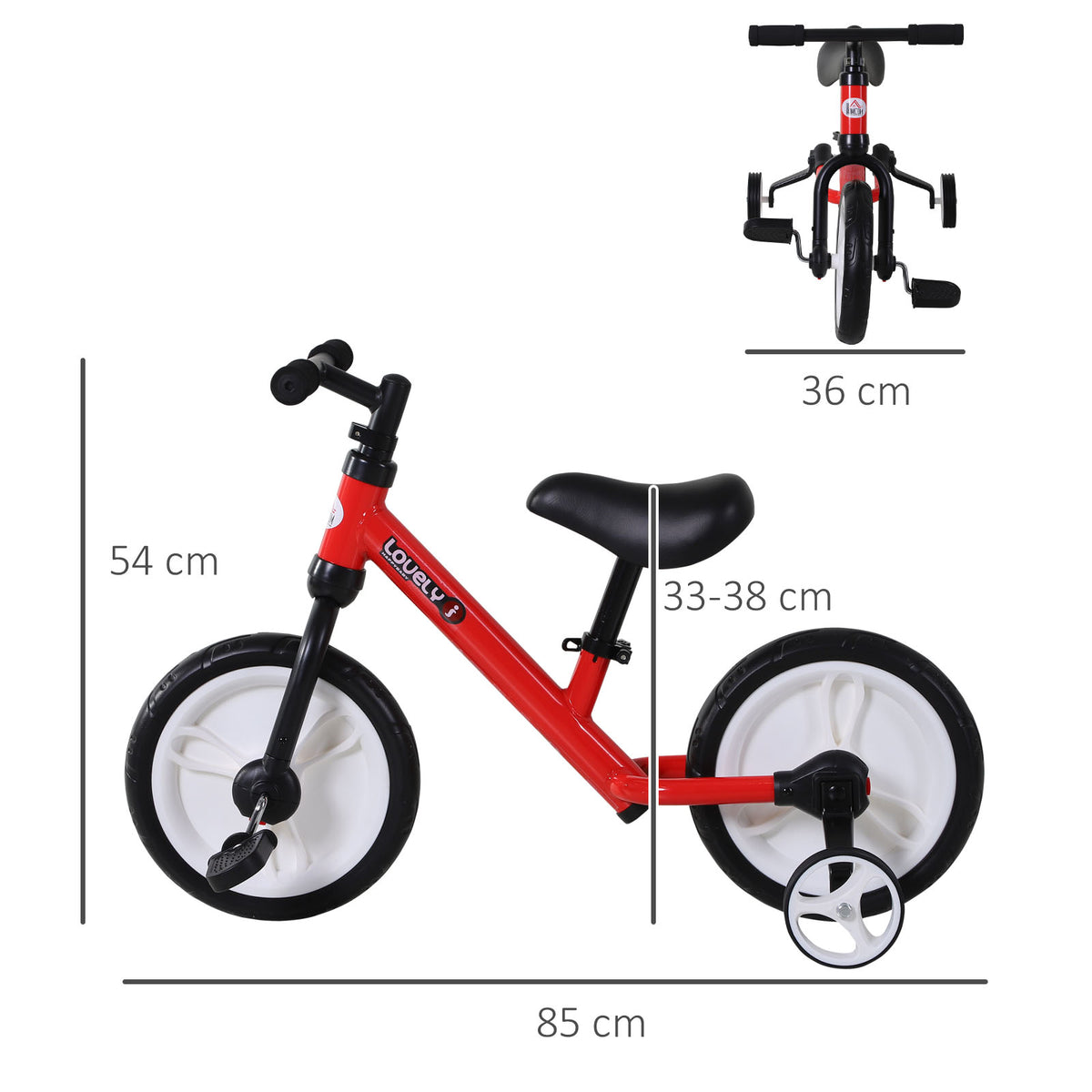 Kinder Laufrad ab 2-5 Jahre Lauflernrad mit Stützrädern, Pedalen, Höhenverstellbarem Sitz, Spielzeug Balance Bike für Kleinkinder Erste Geburtstag Geschenk, Rot