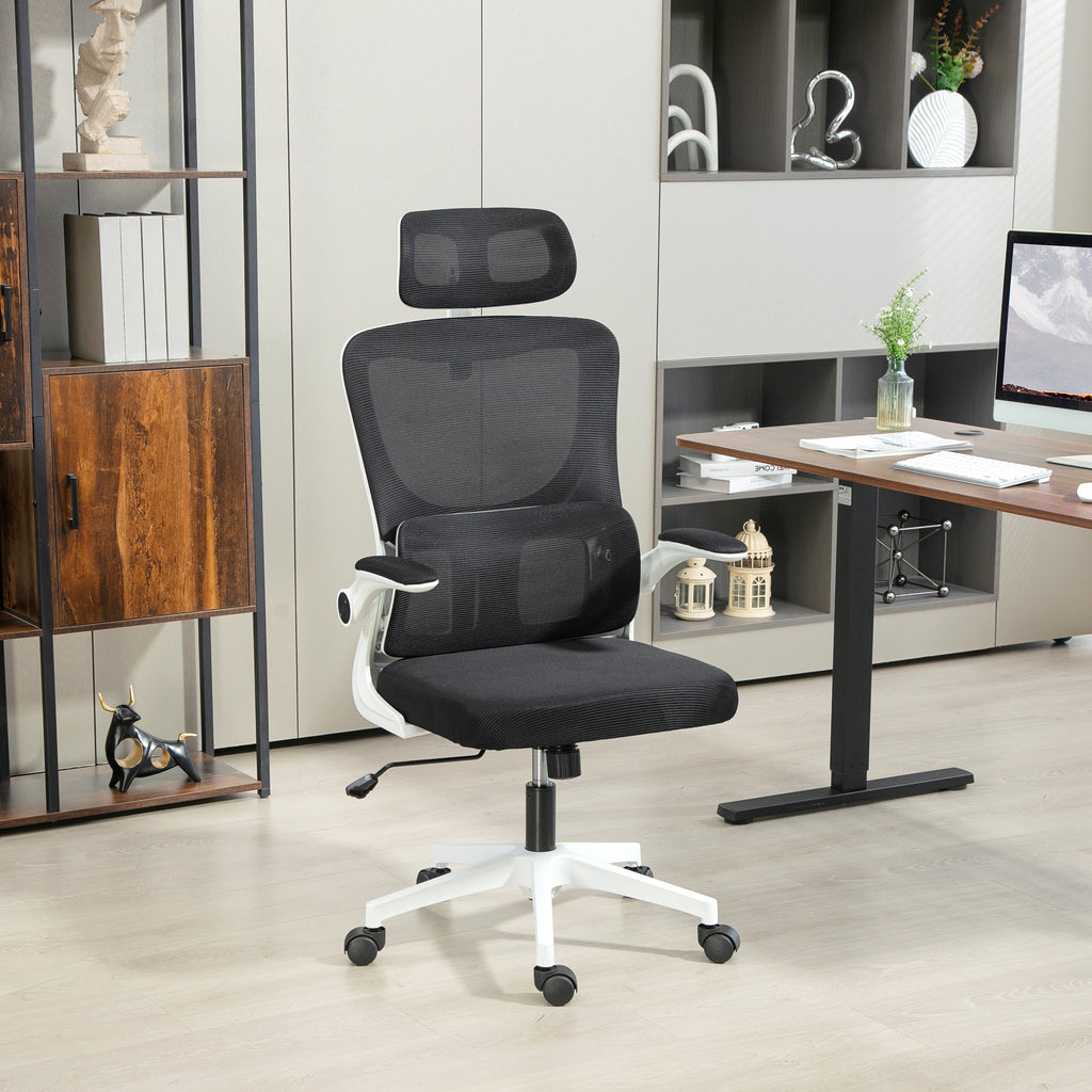 Bürostuhl, höhenverstellbar, verstellbare Kopfstütze, bis 120 kg, 60x59x114-122 cm, Schwarz