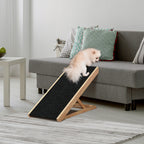 Hunderampe für Bett und Couch Faltbar Haustierrampe mit 4 Einstellbare Höhe von 26 bis 61 cm, Anti-Rutsch-Pad 90 cm Hundetreppe für großen Hund unter 40 kg Schwarz+Naturholz