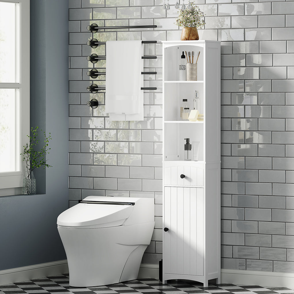 Badezimmerschrank mit 3 Regalen, 1 Schublade, robust, MDF, Wei?