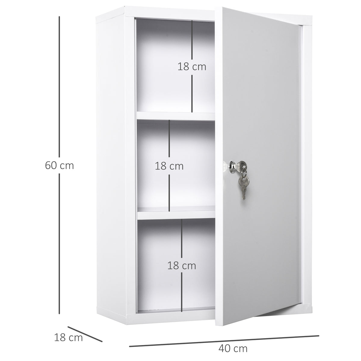  Medizinschrank Arzneischrank zur Medikamenten-Aufbewahrung, Abschließbar Medikamentenschrank Metall mit 3 Fächern Erste-Hilfe-Schrank, 40 x 18 x 60 cm, Weiß