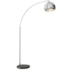 Bogenleuchte, Stehlampe, höhenverstellbar, Fußschalter, Sockel in Marmoroptik, 170-180cm, Silber/Schwarz