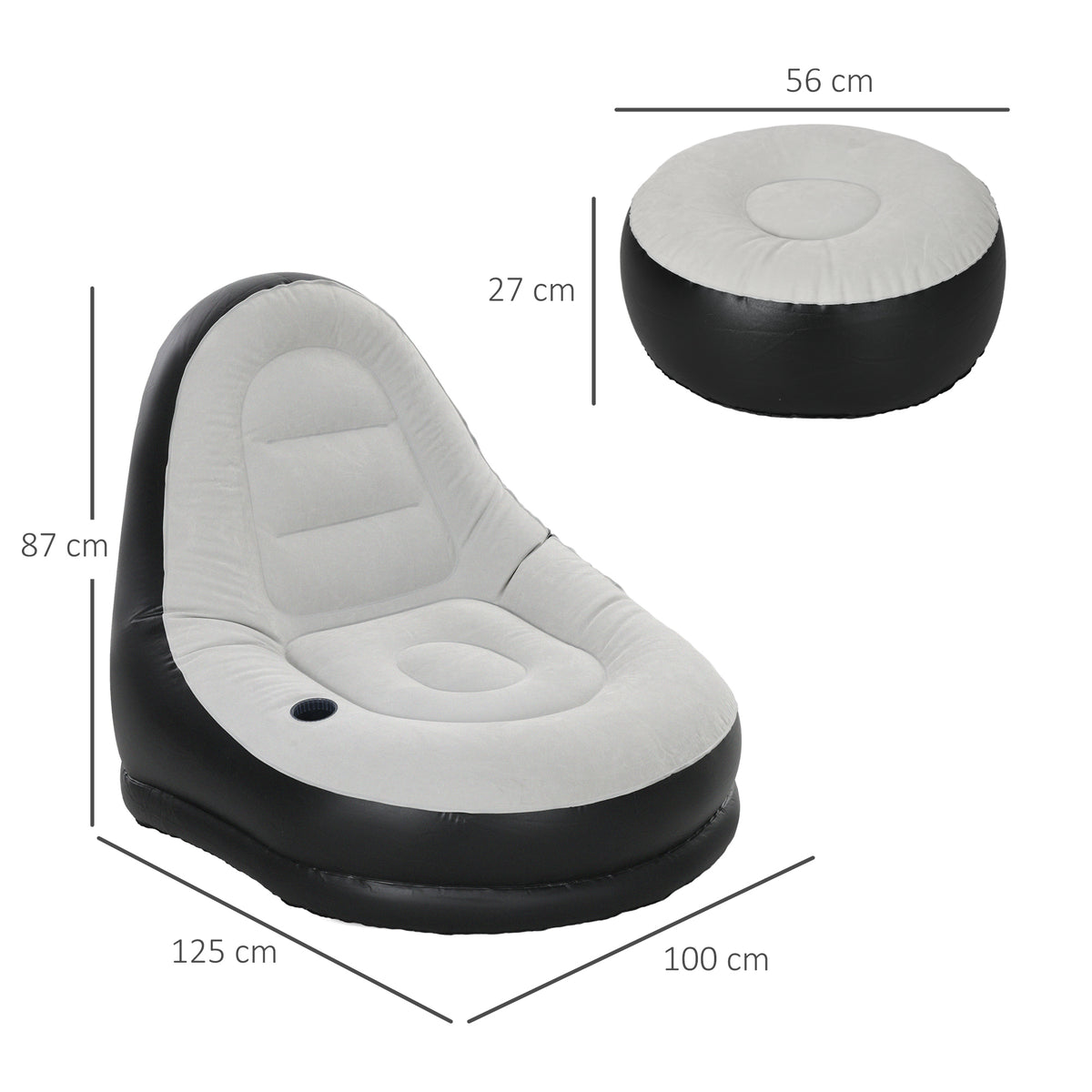 Inflatable Tub Chair and Footstool, Grey