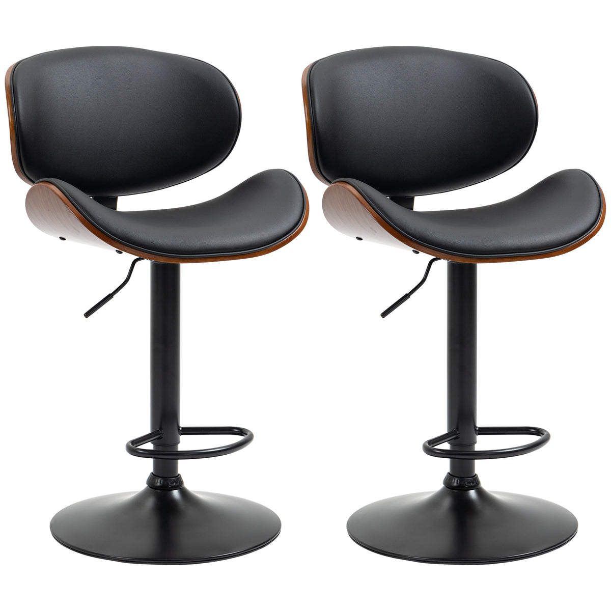 Barhocker-Set, höhenverstellbar, drehbar, Kunstleder, Stahlrahmen, schwarz, 53 x 50,5 x 112,5 cm