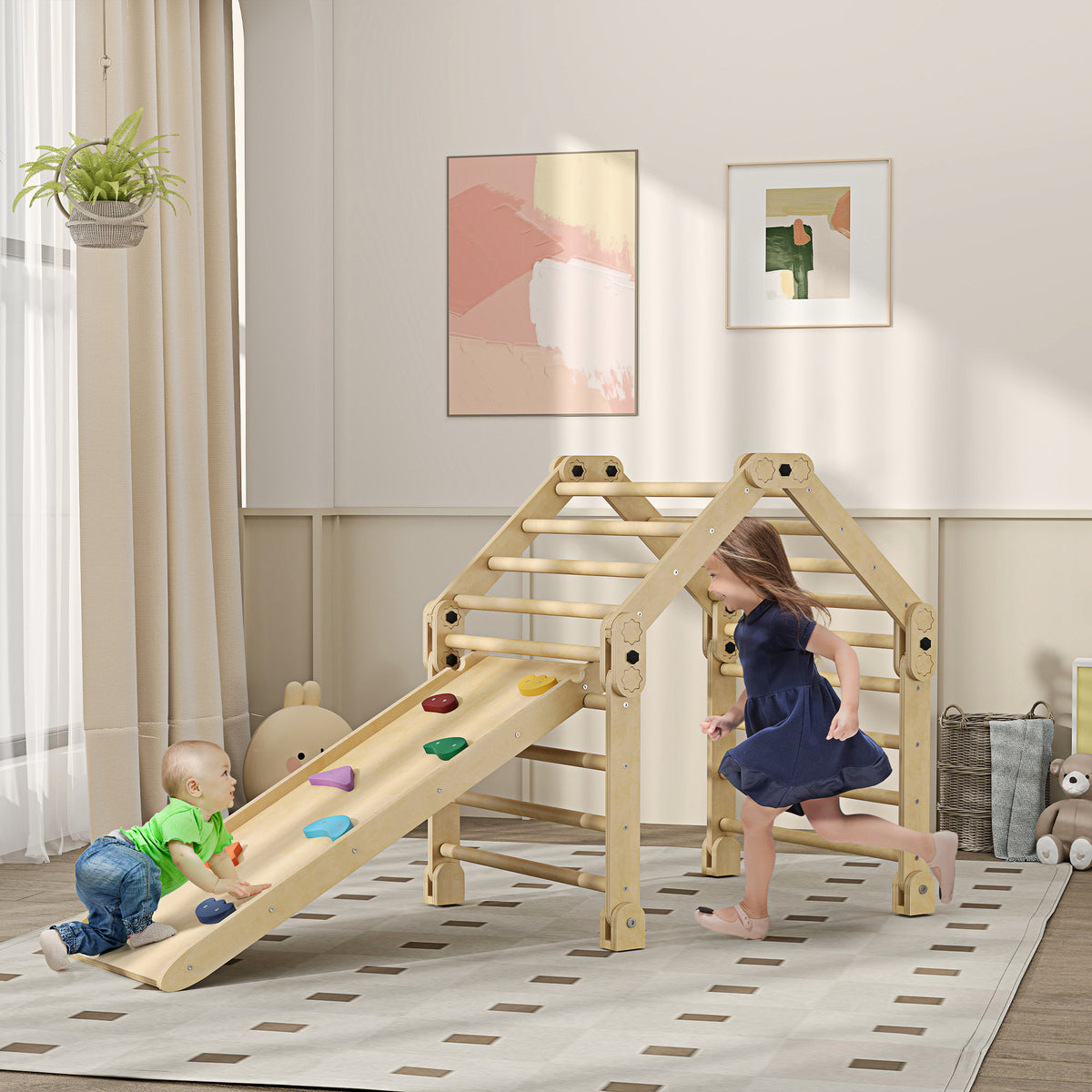 3 in 1 Kids Climbing Set Indoor with Sliding Ramp, Foldable design, Gift for 2-6 Years Old