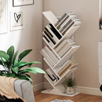 Bücherregal Standregal mit 7 Ebenen Schmal Regal im Baumform für Büro, Rustikal Weiß