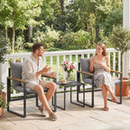 Bistro-Set für 2 Personen, 3-teiliges Garten-Bistro-Set mit Metallrahmen und dicken Polstern