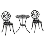Three-Piece Aluminium Floral Bistro Garden Set - Black