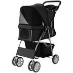 Dog Pram, Pet Stroller with Reflective Strips, Foldable Cat Stroller with 360° Swivel Wheels, Black