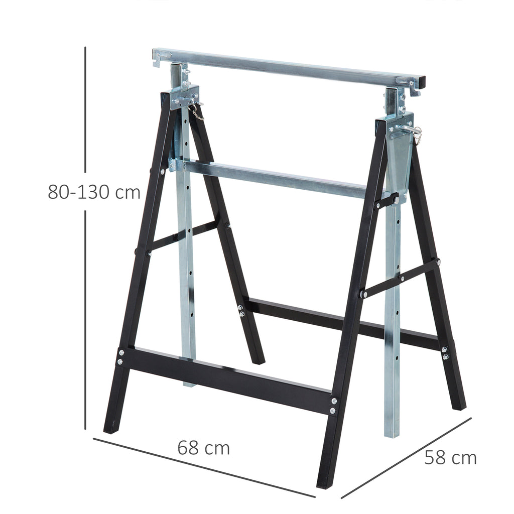 2er Set Arbeitsbock Belastbarkeit bis 200 kg klappbar Sägebock höhenverstellbar 80-130 cm Gerüstbock aus Stahl Unterstellbock Klappbock Stützbock Schwarz
