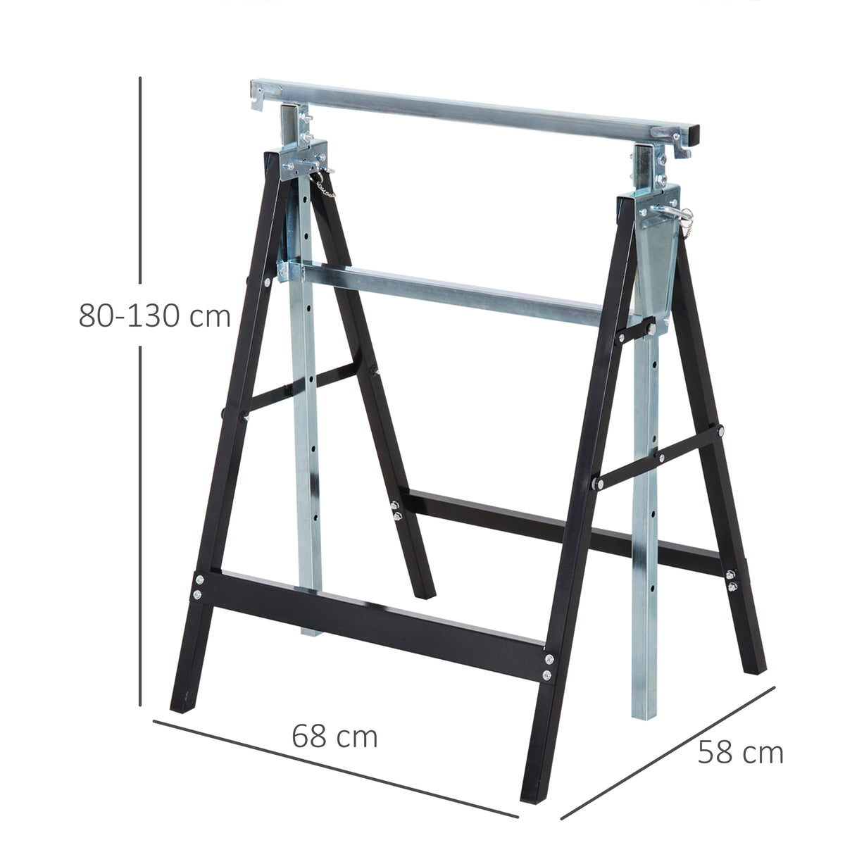 2er Set Arbeitsbock Belastbarkeit bis 200 kg klappbar Sägebock höhenverstellbar 80-130 cm Gerüstbock aus Stahl Unterstellbock Klappbock Stützbock Schwarz