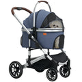 Hundewagen 3 in 1 Hundebuggy klappbar für Katzen bis 10 kg Katzenbuggy mit Kissen Becherhalter Dunkelblau