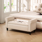 Sitzbank im Vintage-Design, Sitzbank mit Stauraum, Samtoptik, Beige