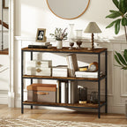 3-Tier Console Table with Storage Shelves - Rustic Brown