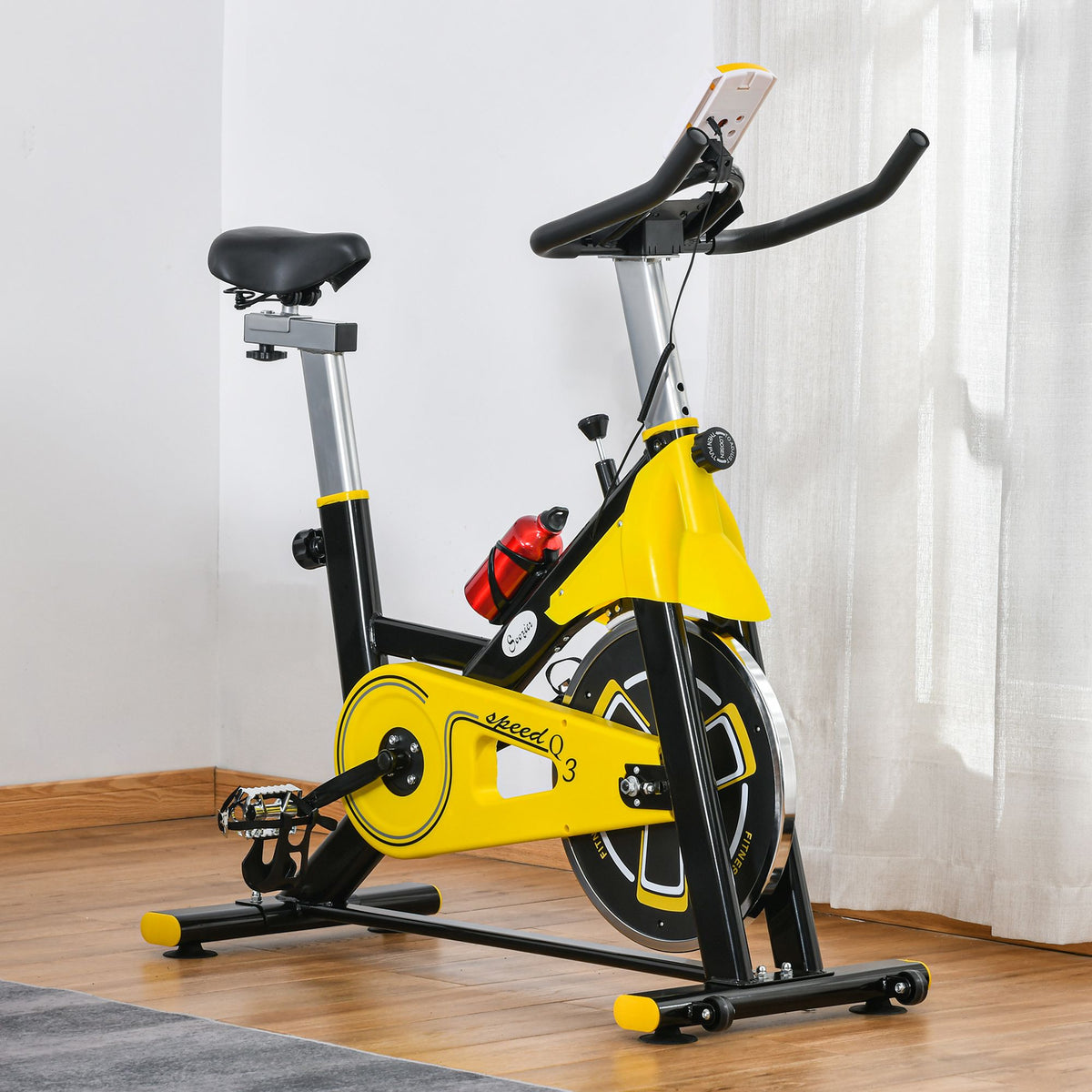 Exercise Bike, with 6kg Flywheel Belt Drive, Adjustable Resistance, LCD Display - Yellow