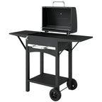 Holzkohlegrill mit Deckel, BBQ Smoker Grill mit 2 Seitentischen Große Grillfläche Grillrost Thermometer Räder