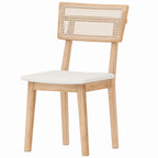Esszimmerstuhl, Rattan-Rückenlehne, Kunstleder-Sitz, Kautschukholz, Naturholz