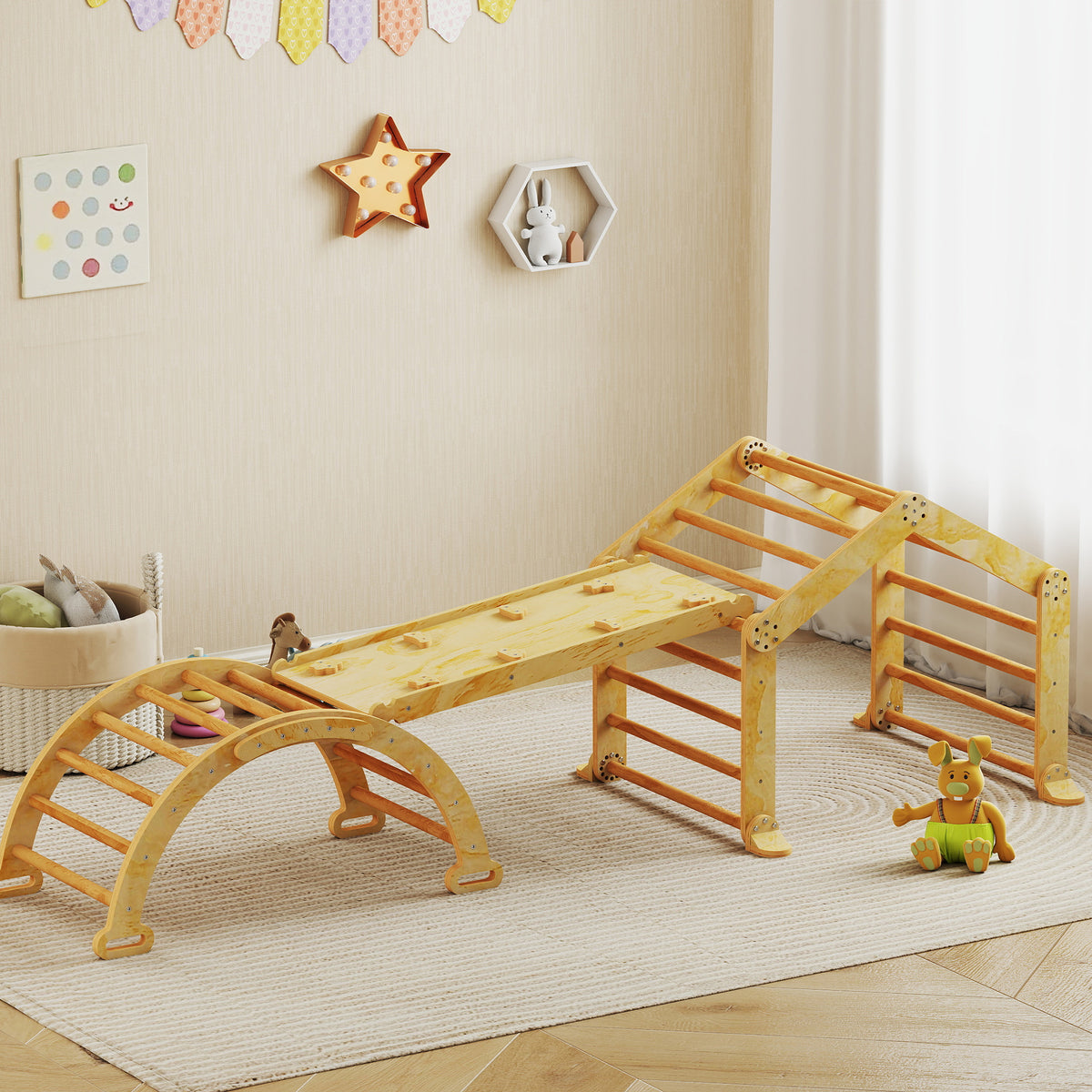 9-in-1 Indoor-Kletterger¨¹st, Rampe, Rutsche, Leiter, Schreibtafel, f¨¹r Kleinkinder, Holz