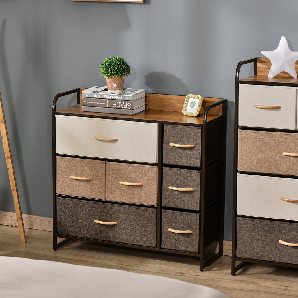 Kommode Schrank mit 7 Schubladen aus Leinen Schubladenschrank mit Metallrahmen für Wohnzimmer, 80x29x78,5 cm