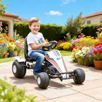 Gokart, Tretauto mit verstellbarem Sitz, Bremse, Pedalantrieb, Tretfahrzeug mit Vor- und Rückwärtsgang, Kinderfahrzeug bis 35 kg belastbar, für Kinder 3-6 Jahre Weiß