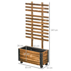 Raised Garden Bed with Trellis, Outdoor Wooden Planter Box with Metal Corners and Wheels, Raised Bed for Garden