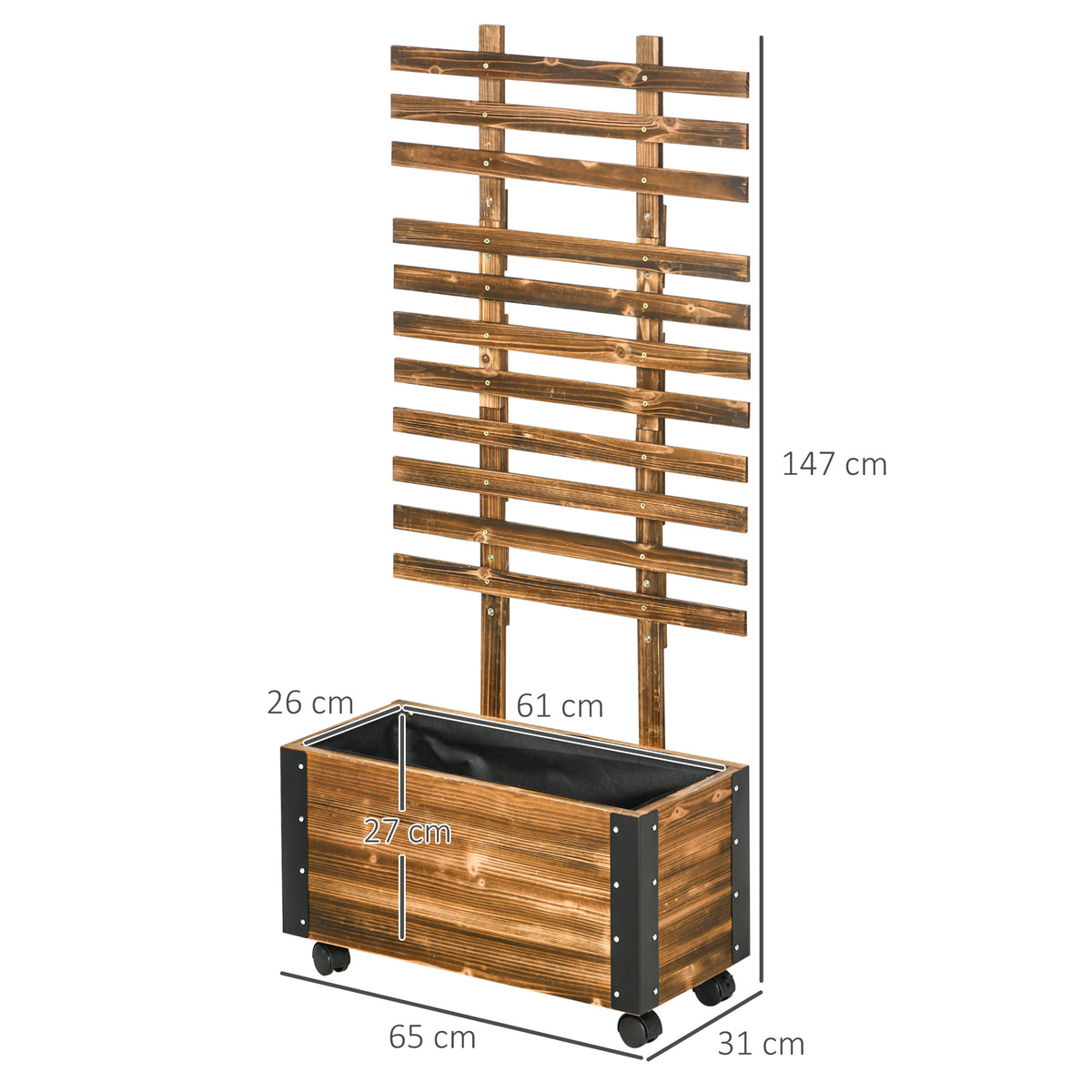 Raised Garden Bed with Trellis, Outdoor Wooden Planter Box with Metal Corners and Wheels, Raised Bed for Garden