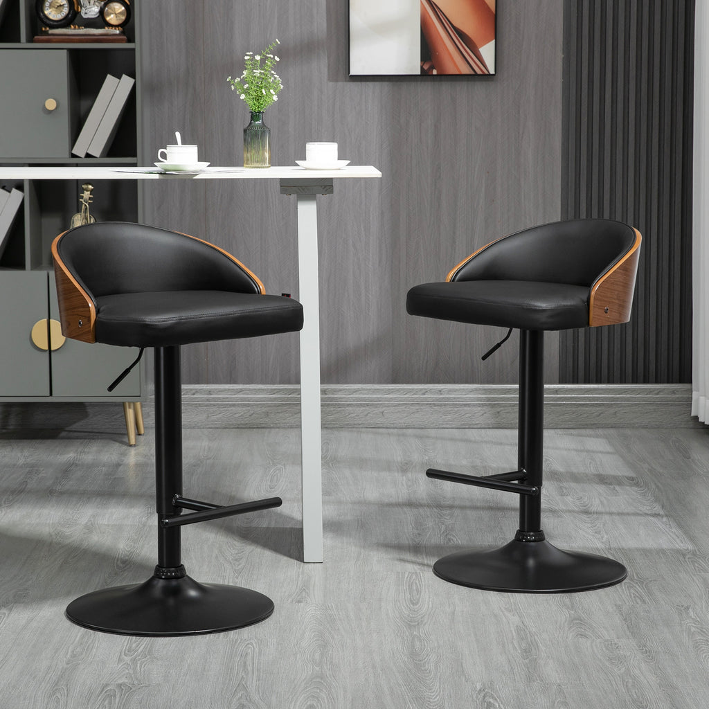 Barhocker 2er Set, Gepolstert Barstuhl aus Stahl und Massivholz, Höhenverstellbar Küchenstühle mit Fußstütze, 360° Drehbar, Tresenhocker für Küche, Wohnzimmer, Esszimmer, Schwarz+Kaffee