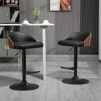 Barhocker 2er Set, Gepolstert Barstuhl aus Stahl und Massivholz, Höhenverstellbar Küchenstühle mit Fußstütze, 360° Drehbar, Tresenhocker für Küche, Wohnzimmer, Esszimmer, Schwarz+Kaffee