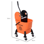 25L Mop Bucket, with Wringer, Wheels and Handle - Orange