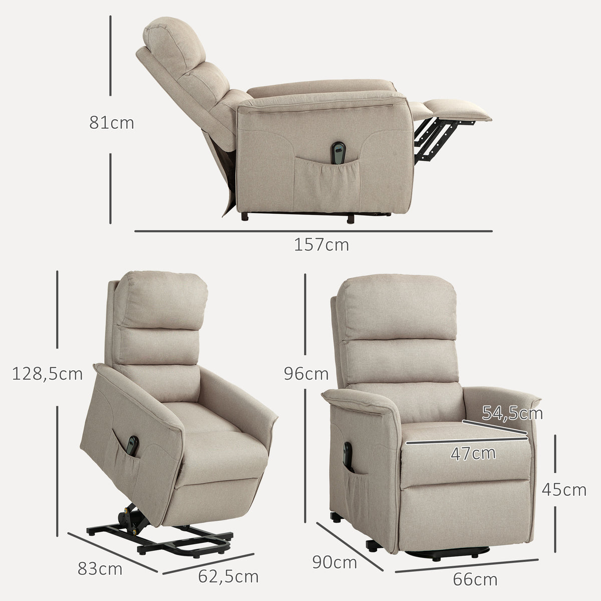 Relaxsessel mit Aufstehhilfe, verstellbare R¨¹ckenlehne/Fu?st¨¹tze, bis 120 kg, 66 x 90 x 96 cm, Beige