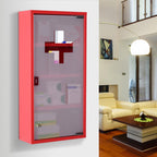 Red Steel wall mounted Medicine Cabinet with 3 shelves + Security Glass Door Lockable 60 cm(H)