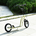 Kinderroller Scooter Tretroller mit verstellbarem Lenker, großen Rädern und Handbremse Kickscooter 12 Zoll Cityroller für Jungen und Mädchen ab 5 Jahre bis 100 kg Metall Beige