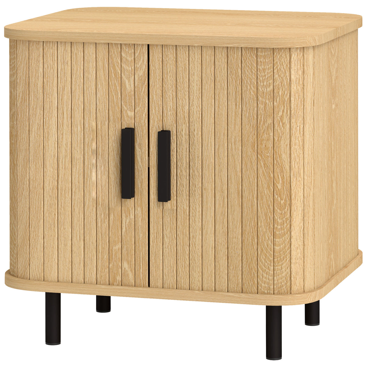 Nachttisch mit Lamellentüren und Stahlbeinen, für Schlafzimmer und Wohnzimmer, Eiche