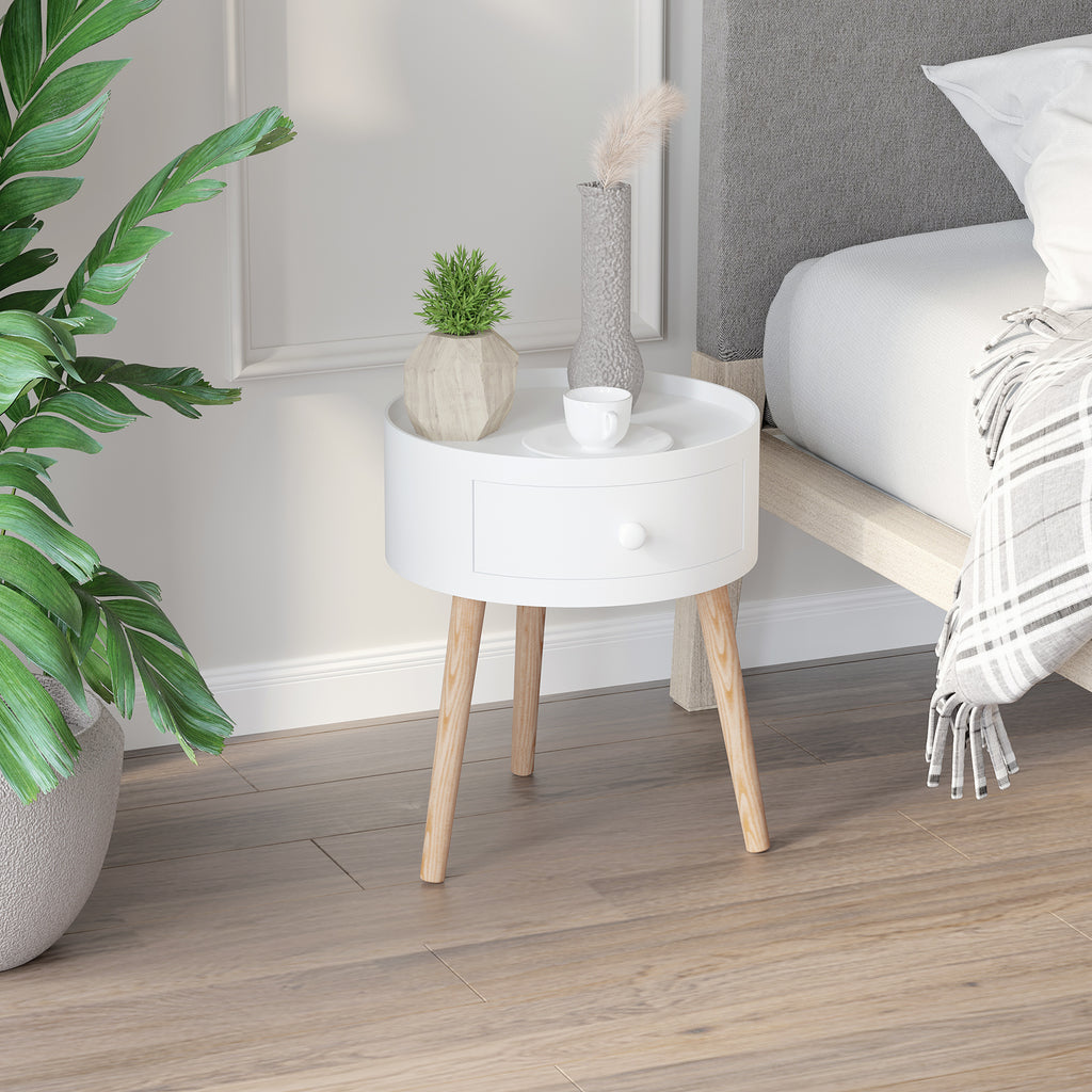 Couchtisch mit Schublade, rund, Skandi-Design, Schutzrand, Holz, ?38 x H45 cm, Wei?
