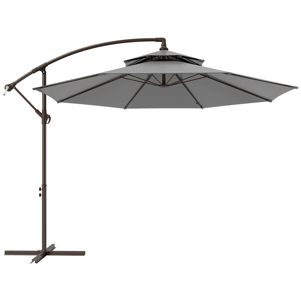  Sonnenschirm Ampelschirm ?2,67 x 2,45?m Kurbelschirm mit Doppeldach Kreuzbasis Stahl Outdoor Sonnenschutz Polyester Stahl Hellgrau