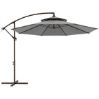  Sonnenschirm Ampelschirm ?2,67 x 2,45?m Kurbelschirm mit Doppeldach Kreuzbasis Stahl Outdoor Sonnenschutz Polyester Stahl Hellgrau