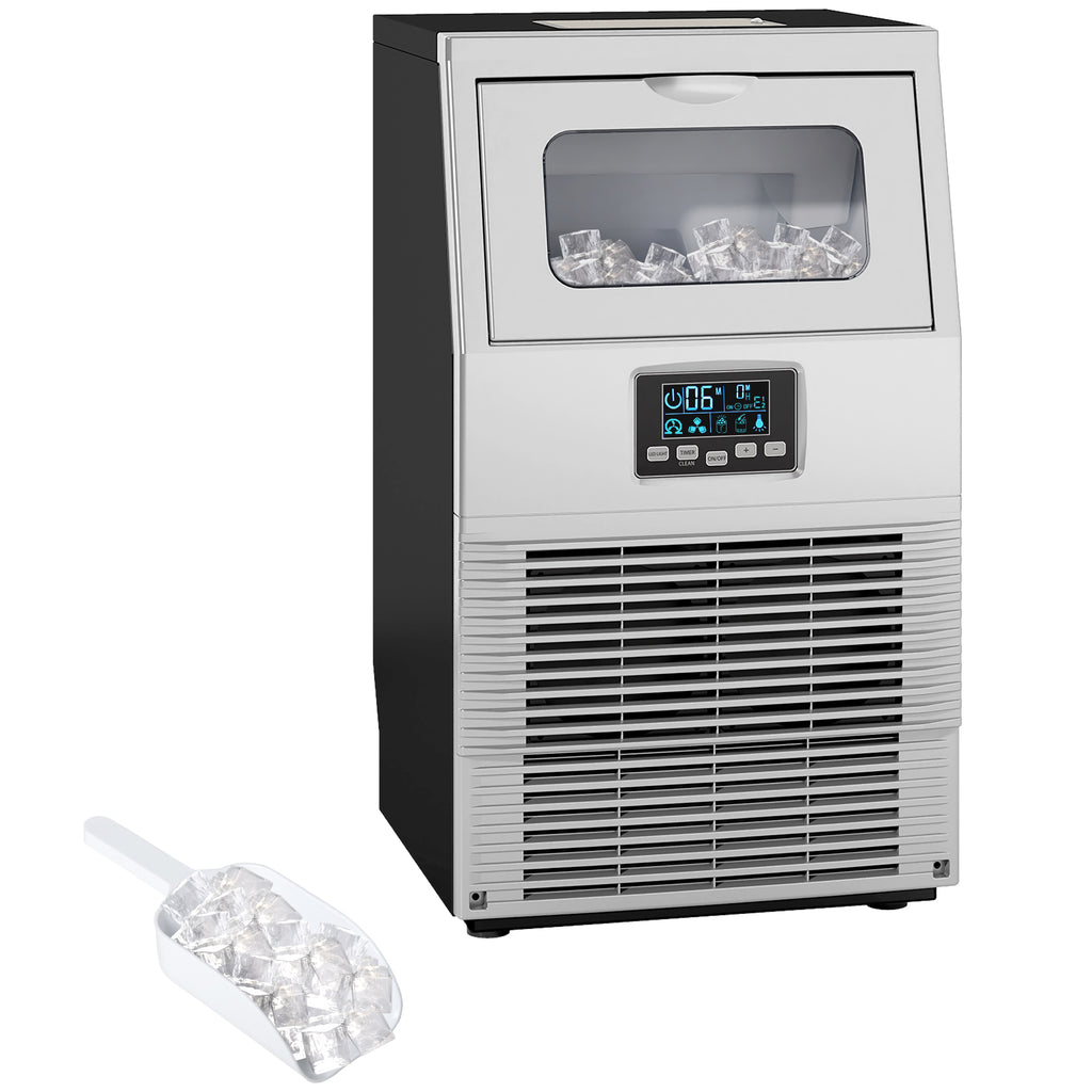 Kommerzielle Eisw¨¹rfelmaschine, LED-Beleuchtung, leicht lesbare Anzeigen, mit Schaufel, Silber