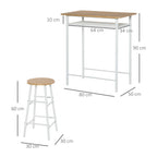 Bartisch Set Bartisch mit 2 Barhockern Essgruppe Küchentisch mit Lagerregal Esstisch für Esszimmer, Küche, Weiß