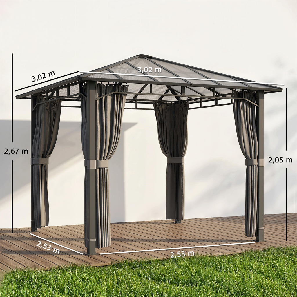 Gartenpavillon ca. 3 x 3 m Metall Pavillon mit 6 mm Polycarbonat-Dach 4 Seitenteile, UV50+ Dunkelgrau