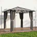 Gartenpavillon ca. 3 x 3 m Metall Pavillon mit 6 mm Polycarbonat-Dach 4 Seitenteile, UV50+ Dunkelgrau