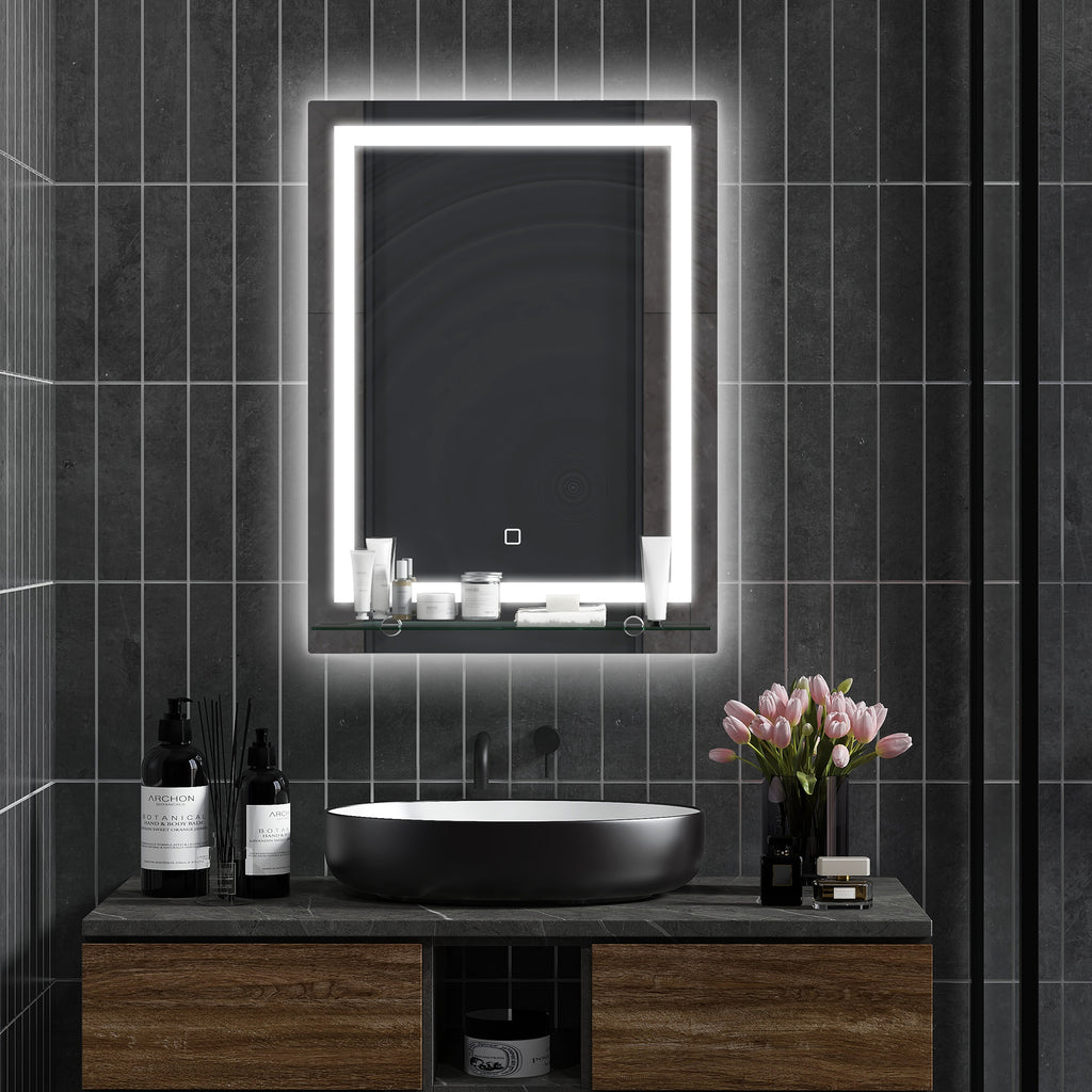 LED-Badspiegel, dimmbar, Anti-Beschlag, Touch-Schalter, Ablage, 50 x 70 cm, Silber