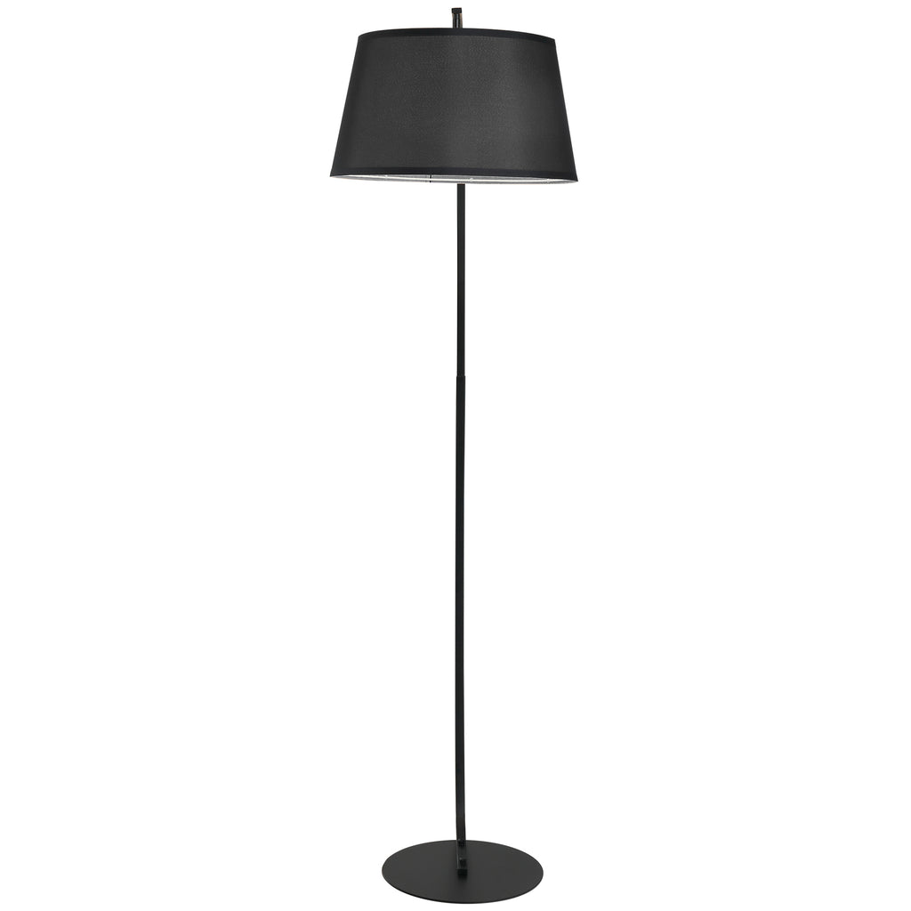 Stehlampe, Gebogene Stehleuchte mit Stoffschirm, Bodenlampe mit runder Basis, Metall, 105L x 47B x 190H cm, Schwarz