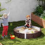 Sandkasten, Runde Sandkiste f¨¹r bis zu 3 Kinder, mit 3 Sitzen, wasserfeste Unterlage, Schutzplane, 300 kg Sand