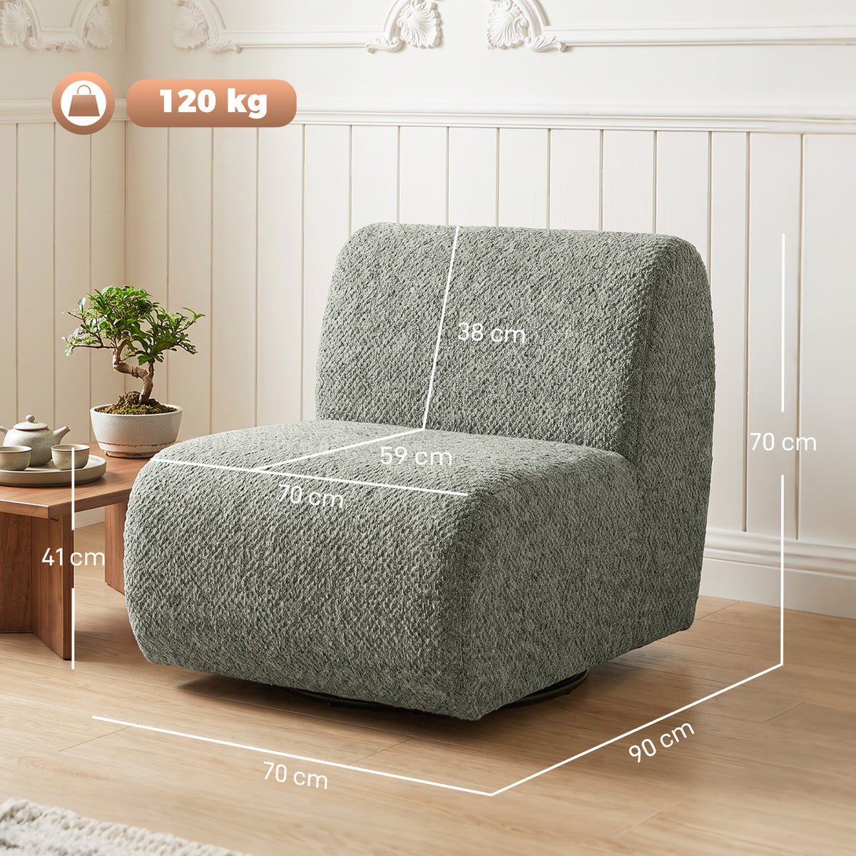 Sessel Drehbarer Loungesessel mit Chenille-Optik, Breiter Sitzfläche