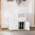 Schuhschrank, Regal mit Aufbewahrungsboxen, Kleiderschrank, Kunststoff, Stahl, Wei?, 75 x 37 x 73 cm