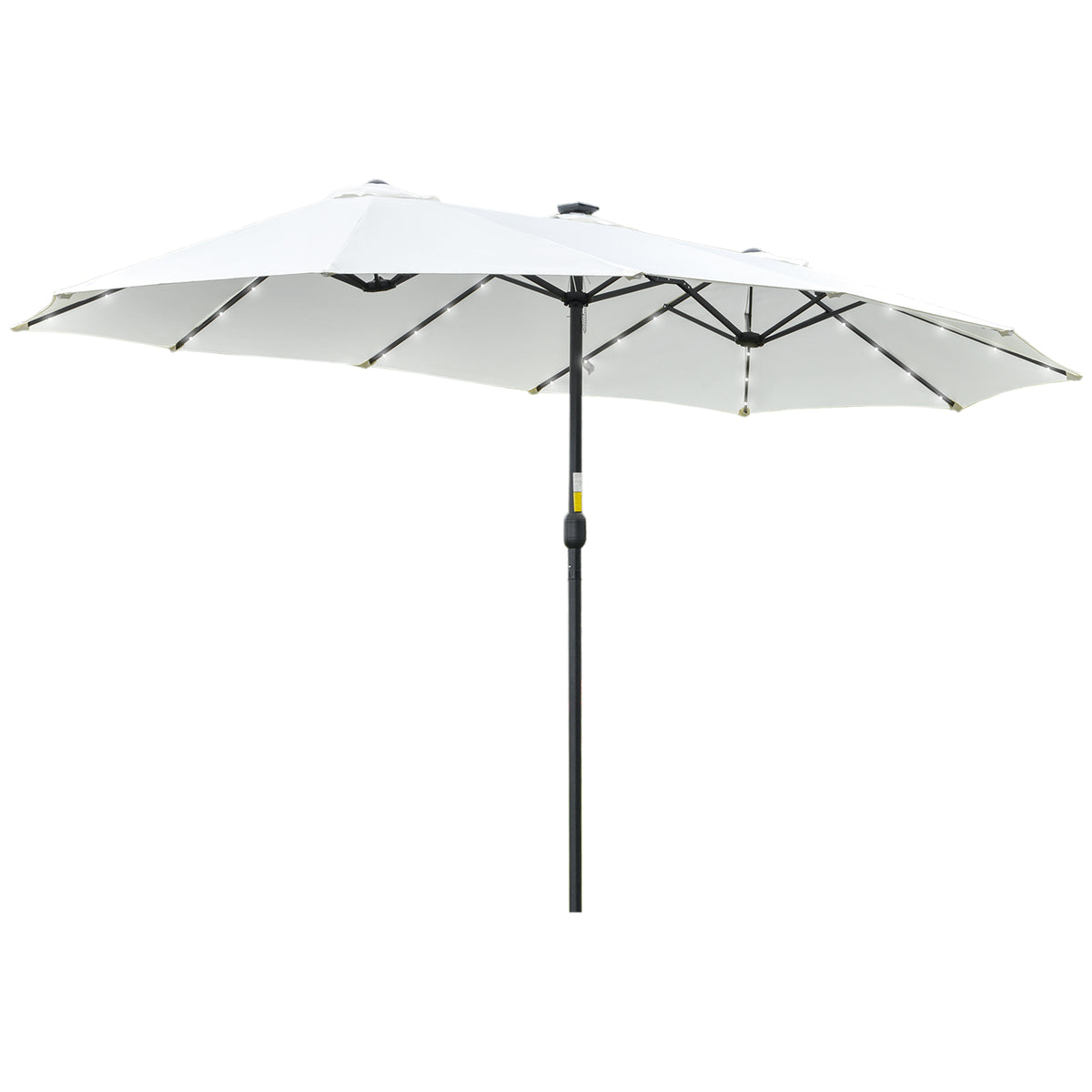 Doppelsonnenschirm mit Solar LED 450 x 265 cm, Sonnenschirm mit Handkurbel, oval Balkonschirm Strandschirm windfest stabil Marktschirm Kurbelschirm für Balkon Terrasse Garten, Cremeweiß